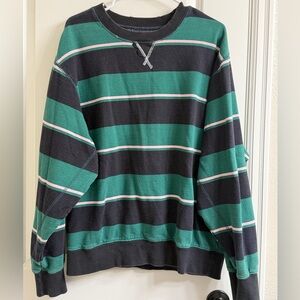 Women's Urban Outfitters Green, Navy and Pink Striped Crewneck Sweater